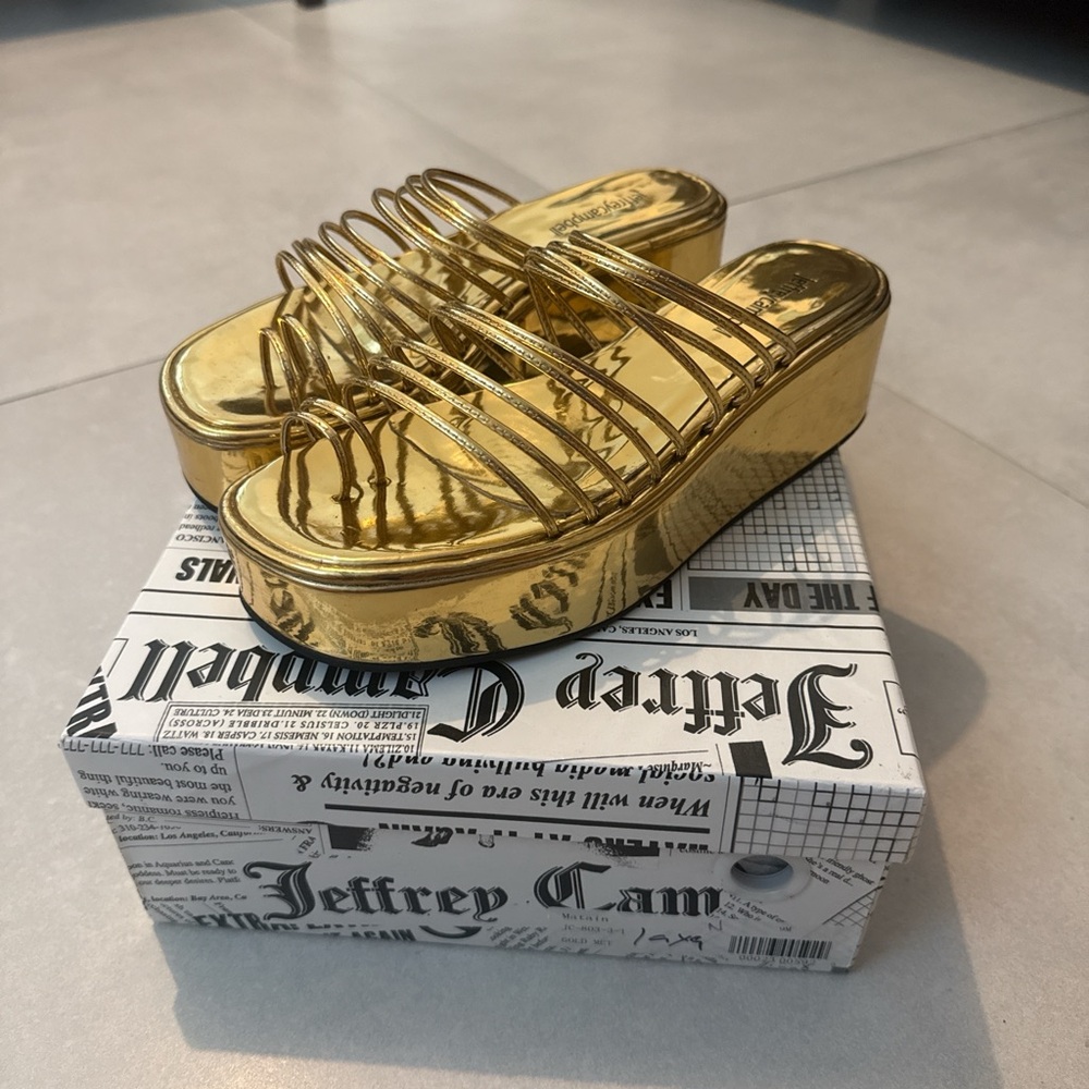 Jeffrey Campbell Metallic Gold Strappy Platforms. Fits a size 8!